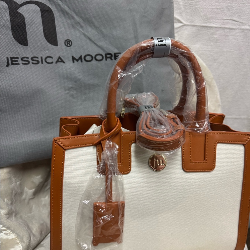 Jessica Moore Tan and Cream Satchel Bag